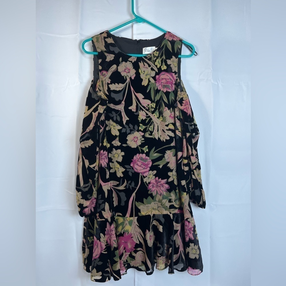 Eliza J Womens Black Floral Burnout Velvet Cold Shoulder Shift Party Dress sz 8